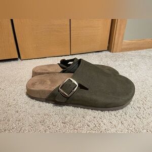 NWOT Time and Tru Olive faux suede mules